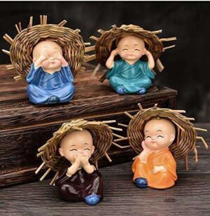 Mini Monk Figurines Set of 4 – Cute Buddha Monk Showpieces for Home Decor – Sigma HandiCraft