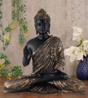 black gold meditating buddha idol statue for home decor