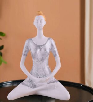 white silver baddha konasana yoga decor statue for peaceful home decor – Sigma HandiCraft