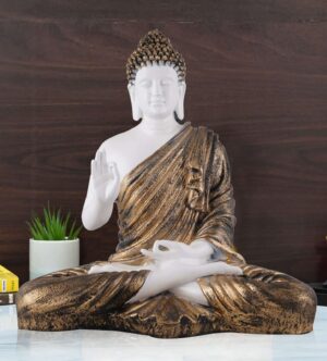 white and bronze resin buddha blessing statue home decor