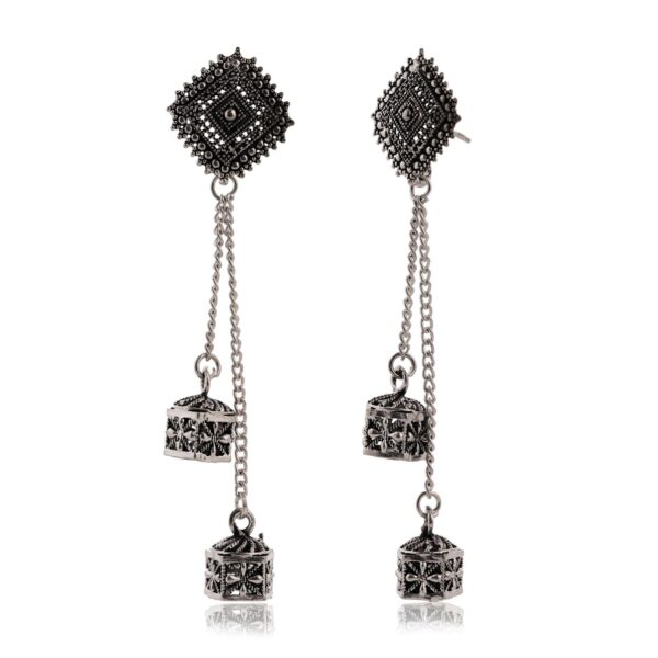 Sigma HandiCraft Oxidised Jewellery ER38 Women's Silver Circle Long Two AZ838-OXidised Unique Western Earrings for Women Party Wear - Image 4
