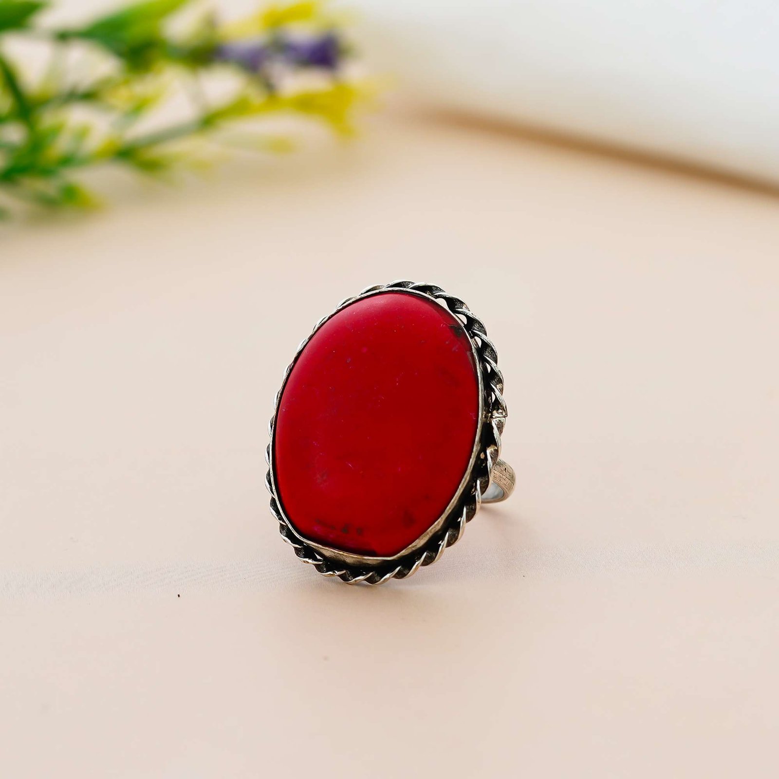 Coral Gemstone Adjustable Ring for Protection and Energy Balance Coral gemstone adjustable ring handcrafted for protection and spiritual energy