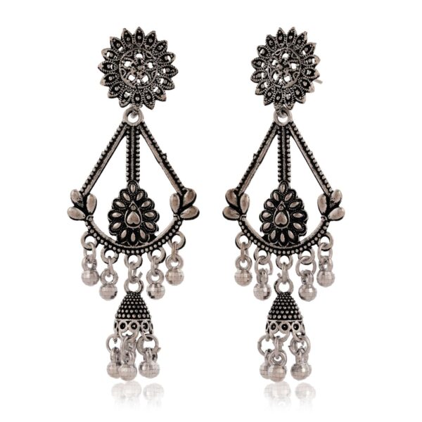 Sigma HandiCraft Oxidised Jewellery ER26 | Women's Handmade Traditional Jhumki With Moon Chandbali Design Ethnic Wedding Wear Earrings For Women - Image 4
