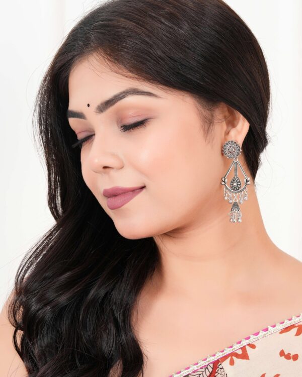 Sigma HandiCraft Oxidised Jewellery ER26 | Women's Handmade Traditional Jhumki With Moon Chandbali Design Ethnic Wedding Wear Earrings For Women - Image 2