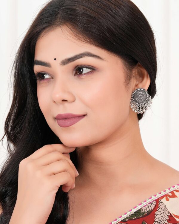 Sigma HandiCraft Oxidised Jewellery ER32-Earrings for Women Traditional Silver AZ838-OXidised Jhumka Set | German Silver Chand Baliyan & Jhumkas Earrings | Birthday & Anniversary Gift -AZ838-OX-ER32 - Image 2