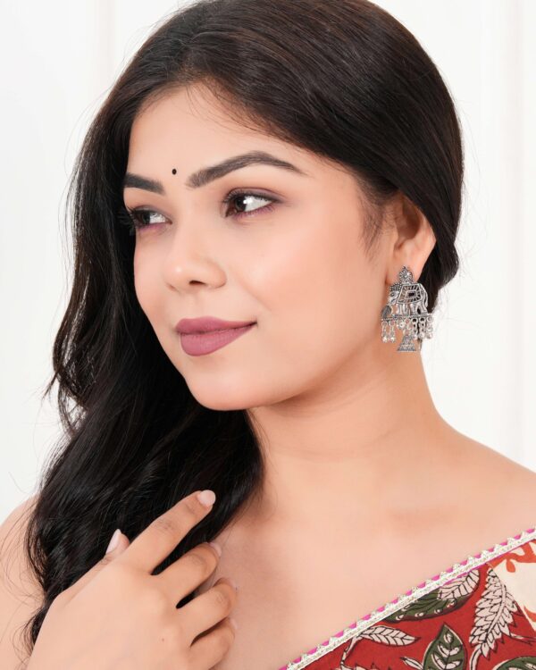 Sigma HandiCraft Oxidised Jewellery ER24 | Women's Indian Traditional AZ838-OXidised Silver Earrings For Women | Elephent Design Jumki Wedding Wear - Image 3