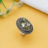 pyrite gemstone adjustable ring oval vintage design