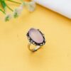 pink rose quartz gemstone adjustable ring oval vintage design
