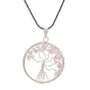 pink rose quartz tree pendant handmade crystal