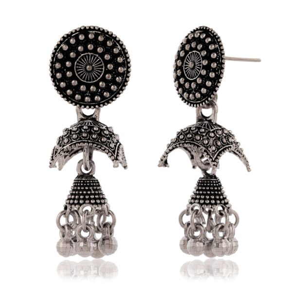 Silver Jhumka Earrings for Women ER51 at Sigma HandiCraft  | German Silver Chand Baliyan & Jhumkas Earrings for Women | Birthday & Anniversary Gift - Image 4