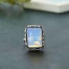 square opal adjustable ring for women milky blue stone