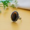 tiger eye gemstone adjustable ring for women oval stone