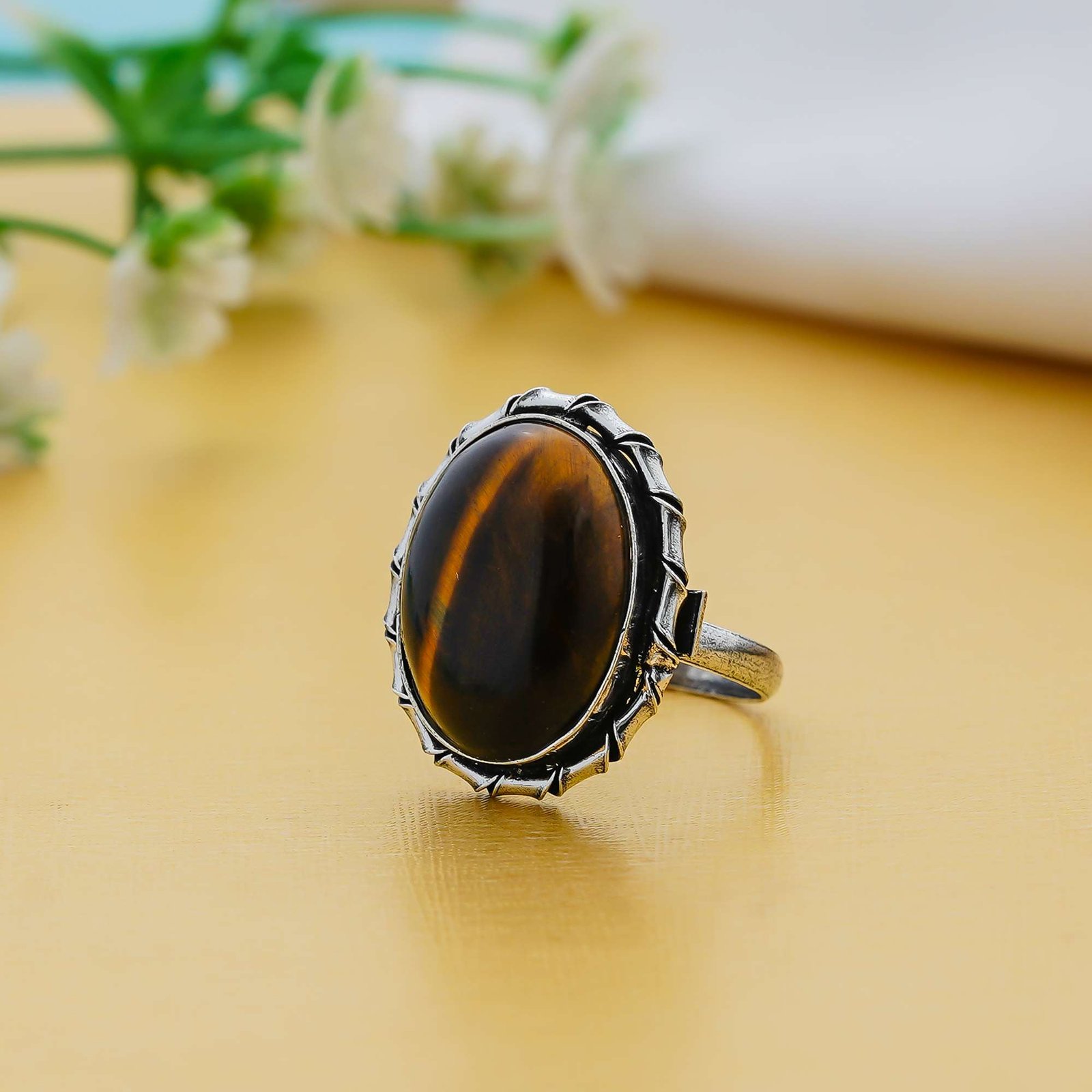 Tiger Eye Gemstone Adjustable Ring for Women – Powerful Vintage Jewelry tiger eye gemstone adjustable ring for women oval stone