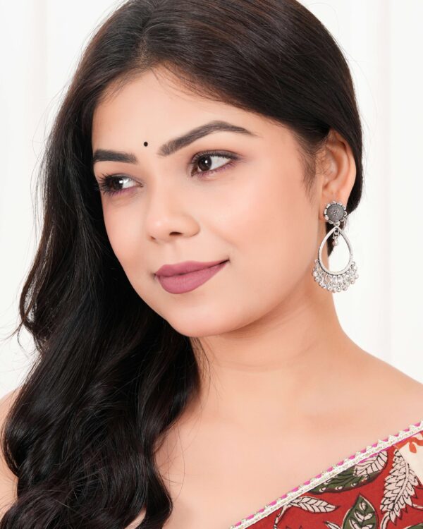 Silver Jhumka Earrings for Women ER34 at Sigma HandiCraft  | Earrings for Women Traditional Silver OXidised Jhumka Set | German Silver Chand Baliyan & Jhumkas Earrings | Birthday & Anniversary Gift - Image 2