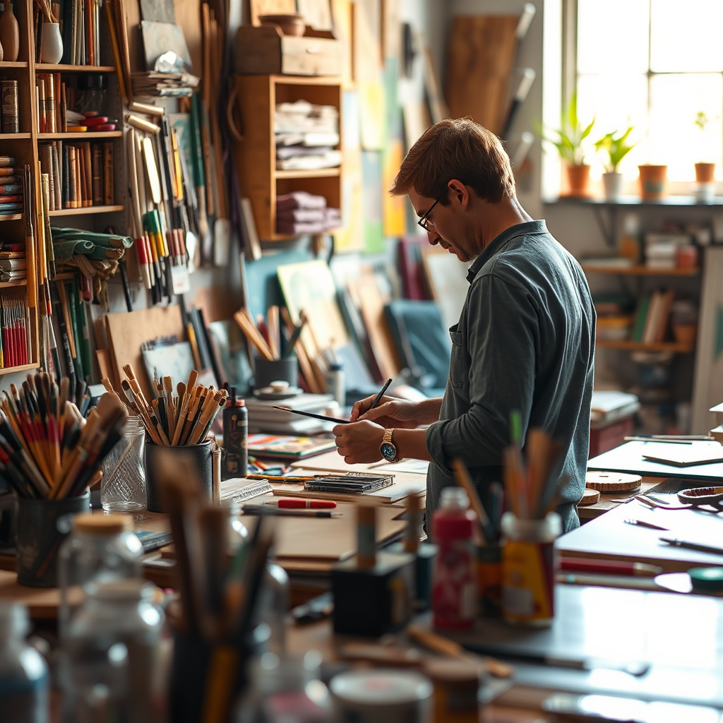 An artist's hands carefully crafting a vibrant handmade art piece, showcasing the talent of a skilled Handmade Art Creator.
