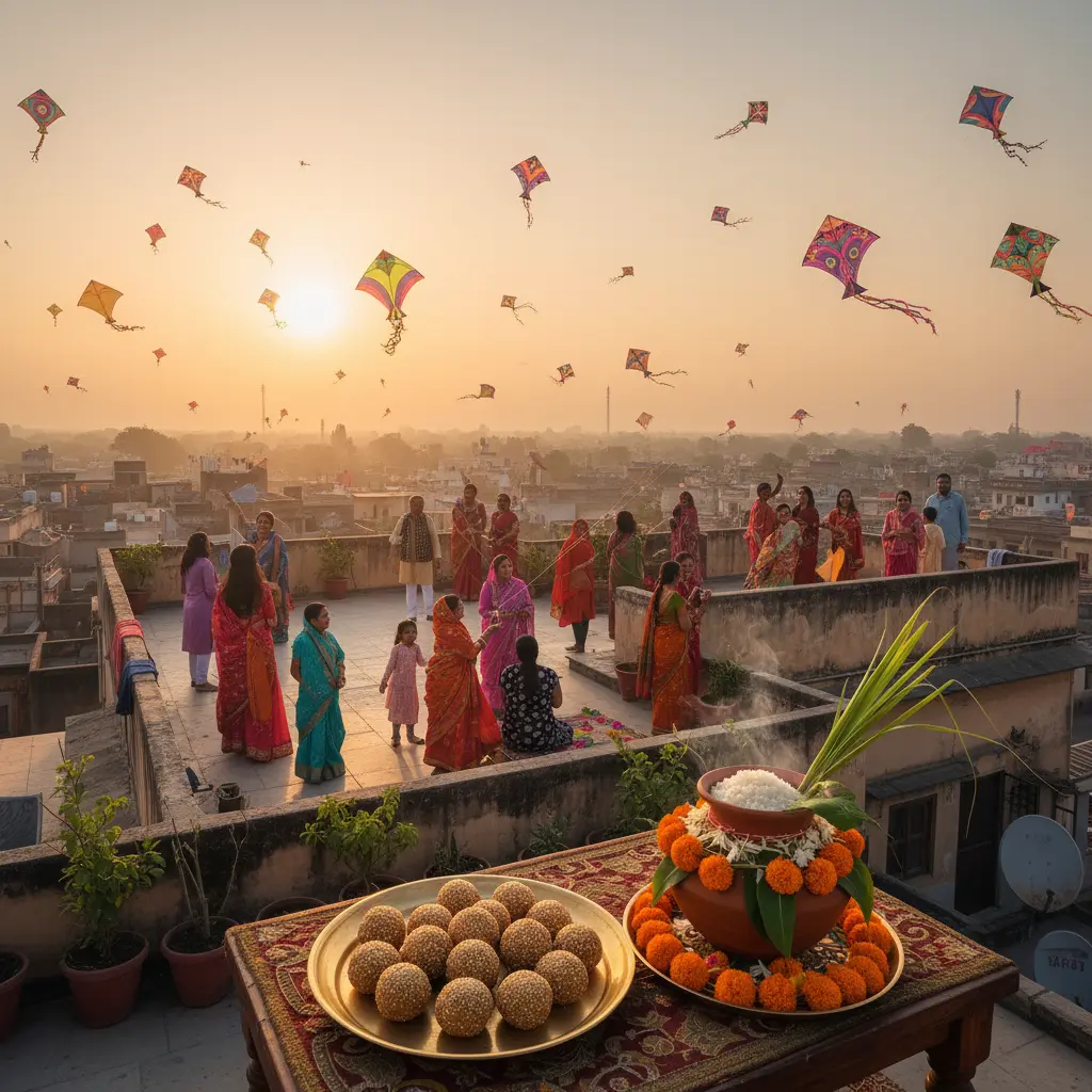 Makar Sankranti 2025 celebration with til-gur sweets, kite flying and Pongal
