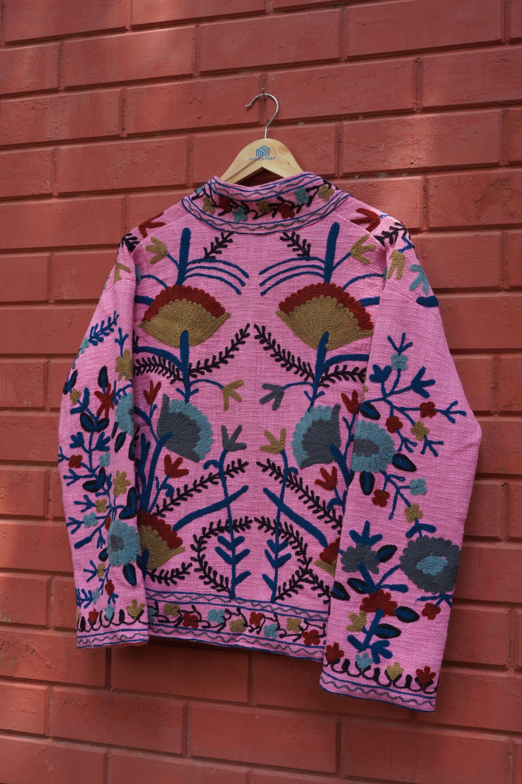 Womens Pink Velvet Embroidered Jacket with Floral Design Handcrafted Art for Home Decor – Sigma HandiCraft