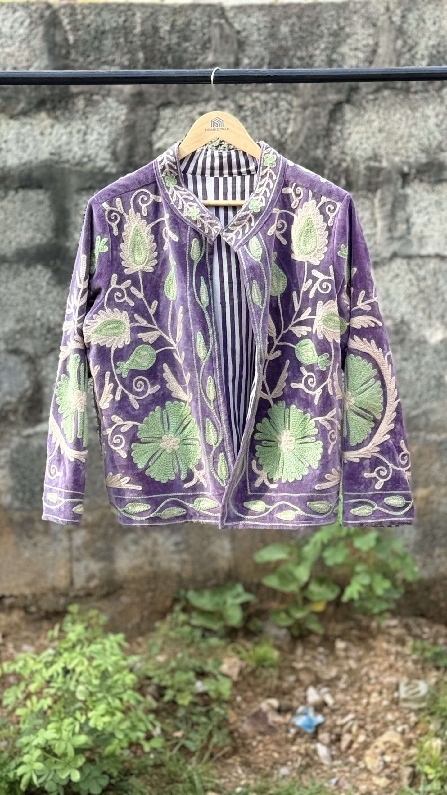 Womens Purple Velvet Embroidered Jacket with Floral Design Handcrafted Art for Home Decor – Sigma HandiCraft