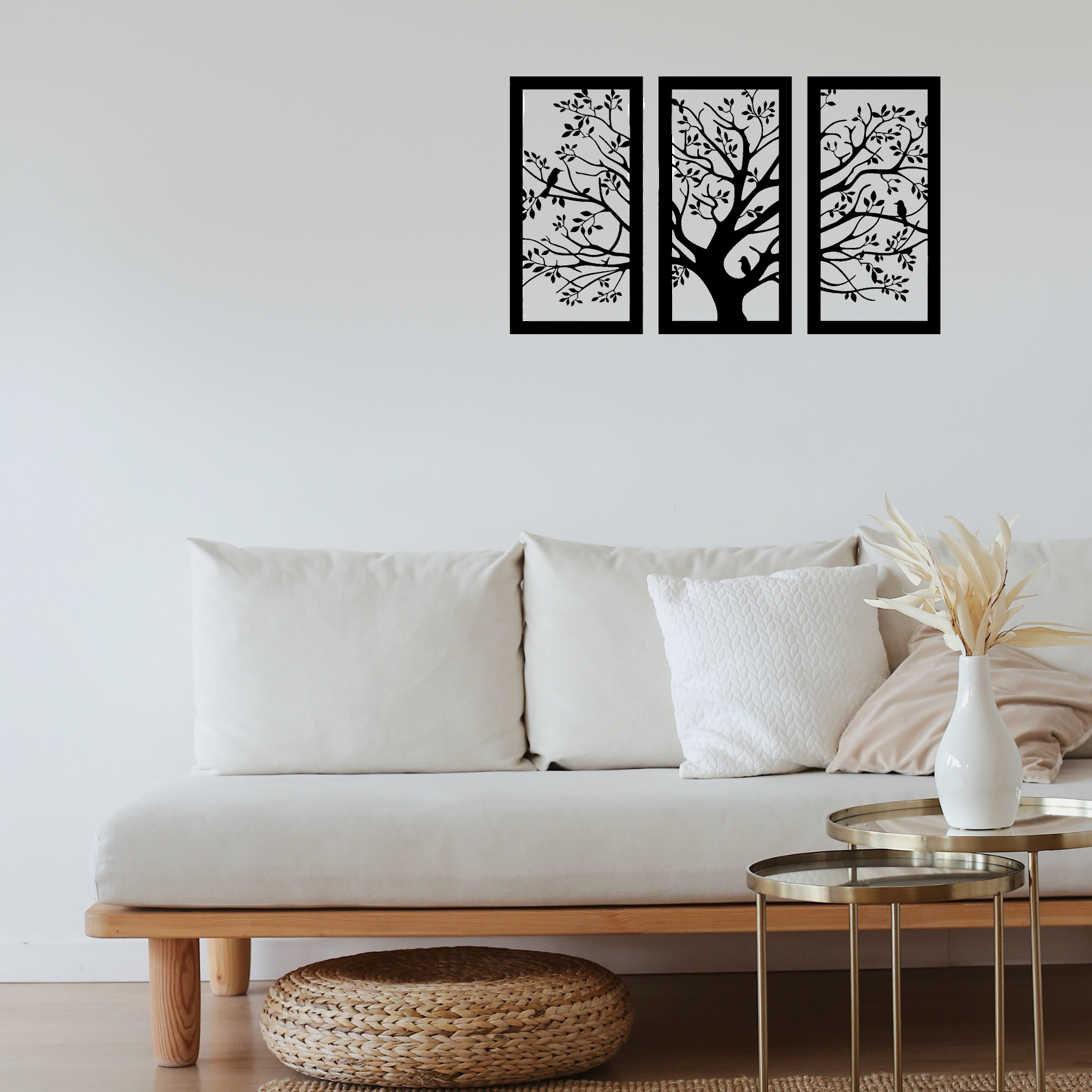 Tree of Life Wall Art Set – 3 Piece Bird & Branch Decor Tree of Life Wall Art Set - Black 3 Piece Bird and Tree Wall Decor by Sigma Handicraft