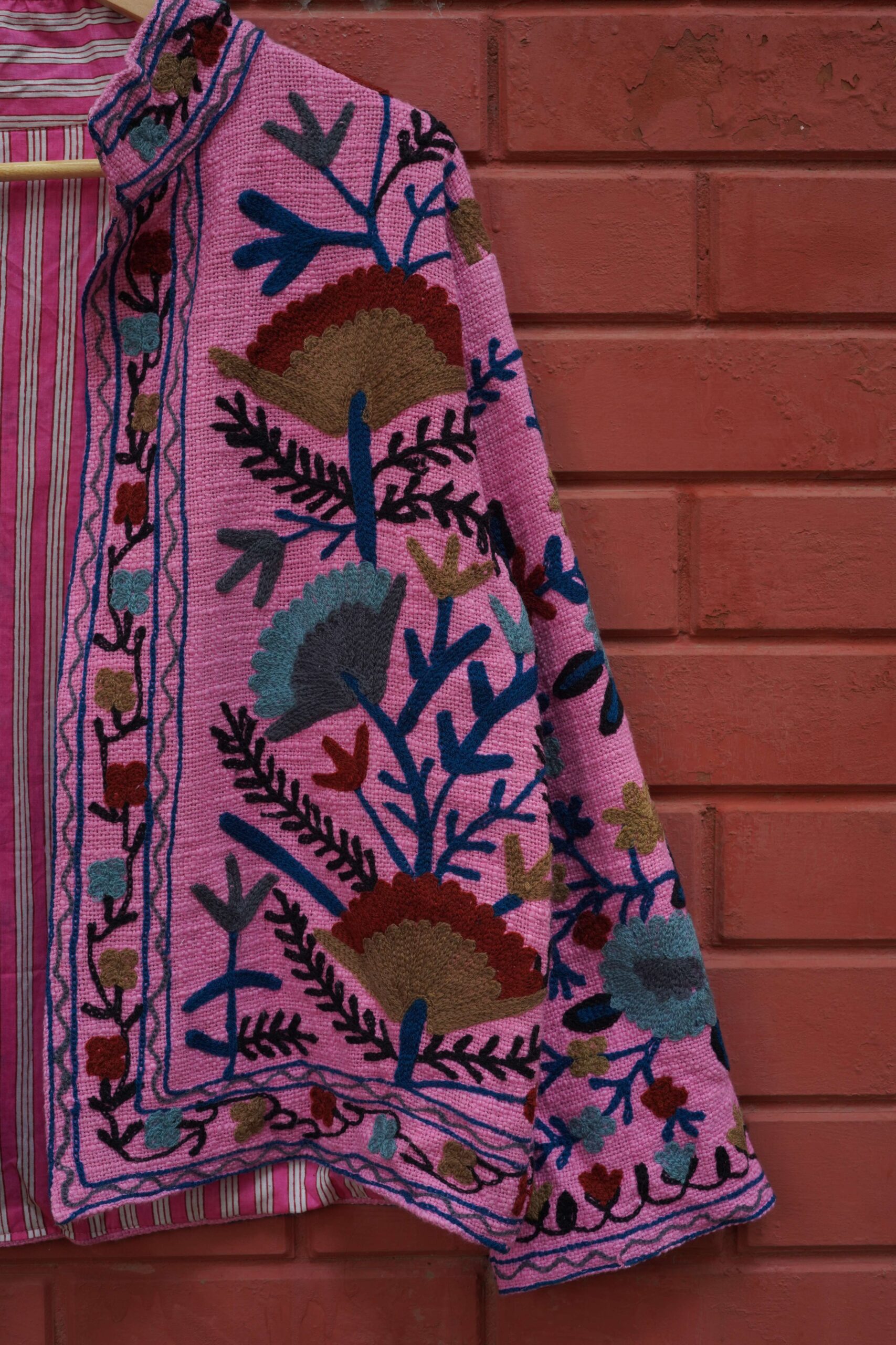 Womens Pink Velvet Embroidered Jacket with Floral Design Handcrafted Art for Home Decor – Sigma HandiCraft