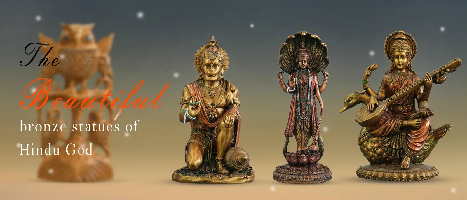 Indian Handicrafts Hindu gods statues of Hanuman Ji, Lord Vishnu, and Maa Saraswati in handcrafted resin