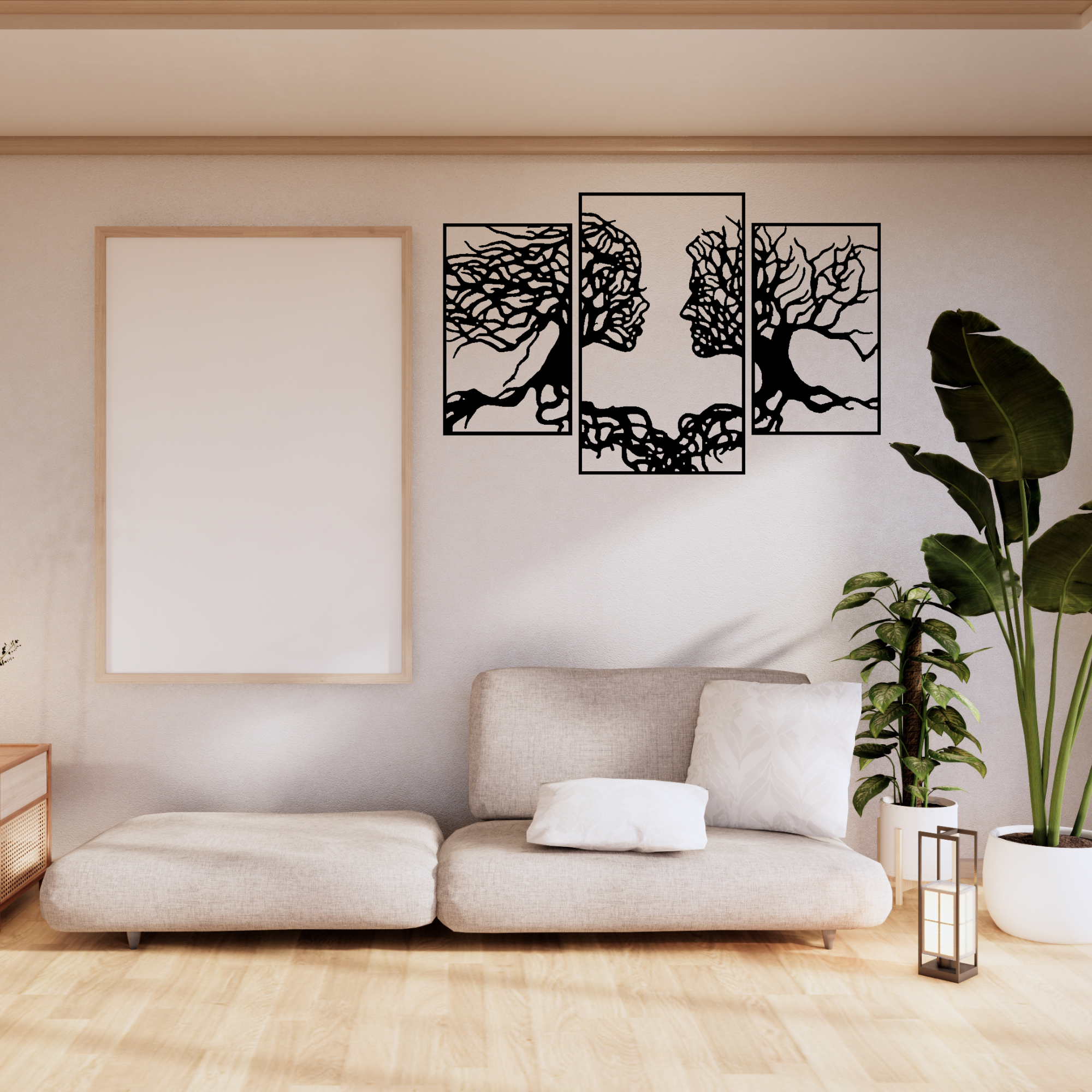 Powerful Abstract Face Tree MDF Wall Art for Modern Interiors abstract face tree MDF wall art three panel modern wall decor – Sigma HandiCraft