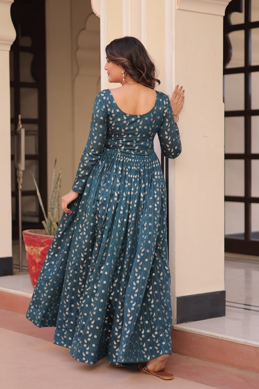 Women's Cotton Printed Anarkali Gown Dress with Embroidered Yoke Design Handcrafted Craft for Home Decor – Sigma HandiCraft