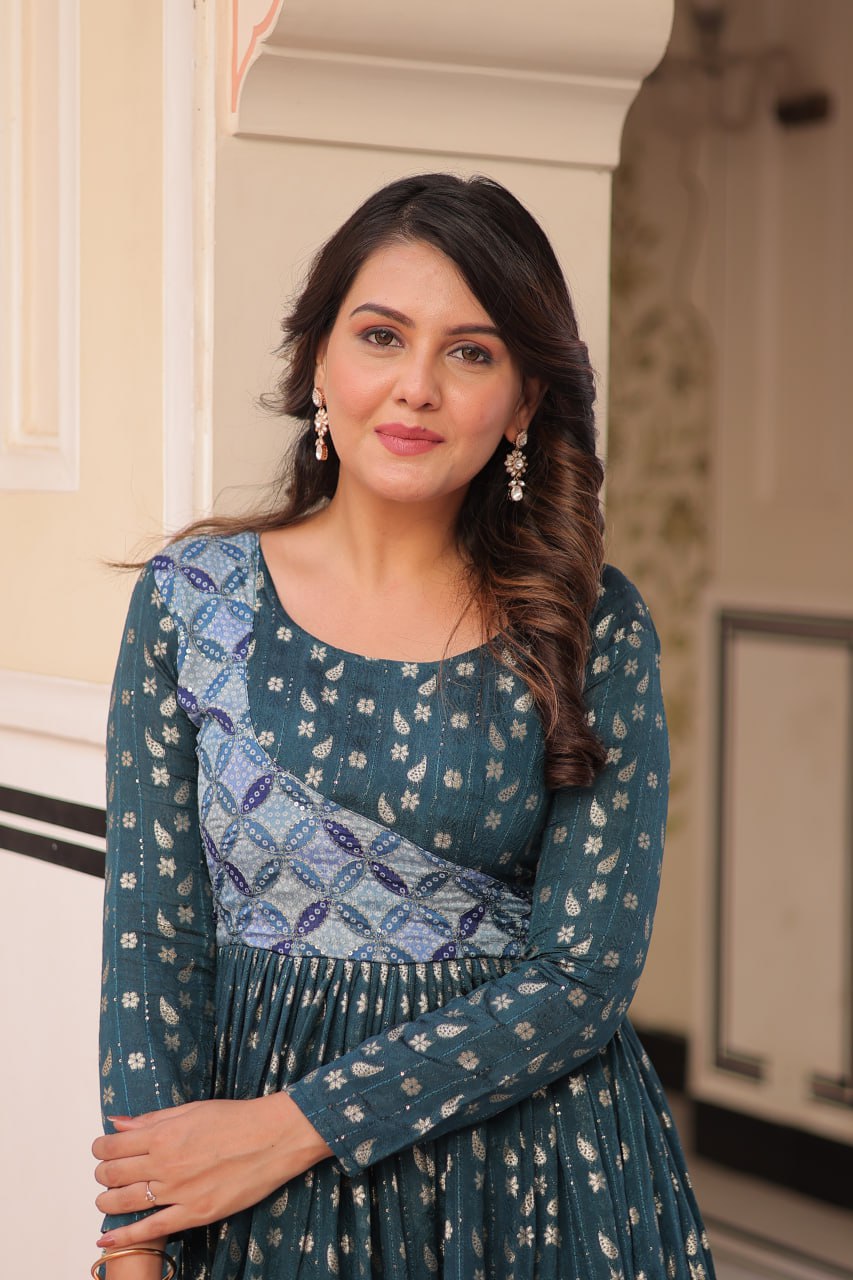 Women's Cotton Printed Anarkali Gown Dress with Embroidered Yoke Design Handcrafted Craft for Home Decor – Sigma HandiCraft