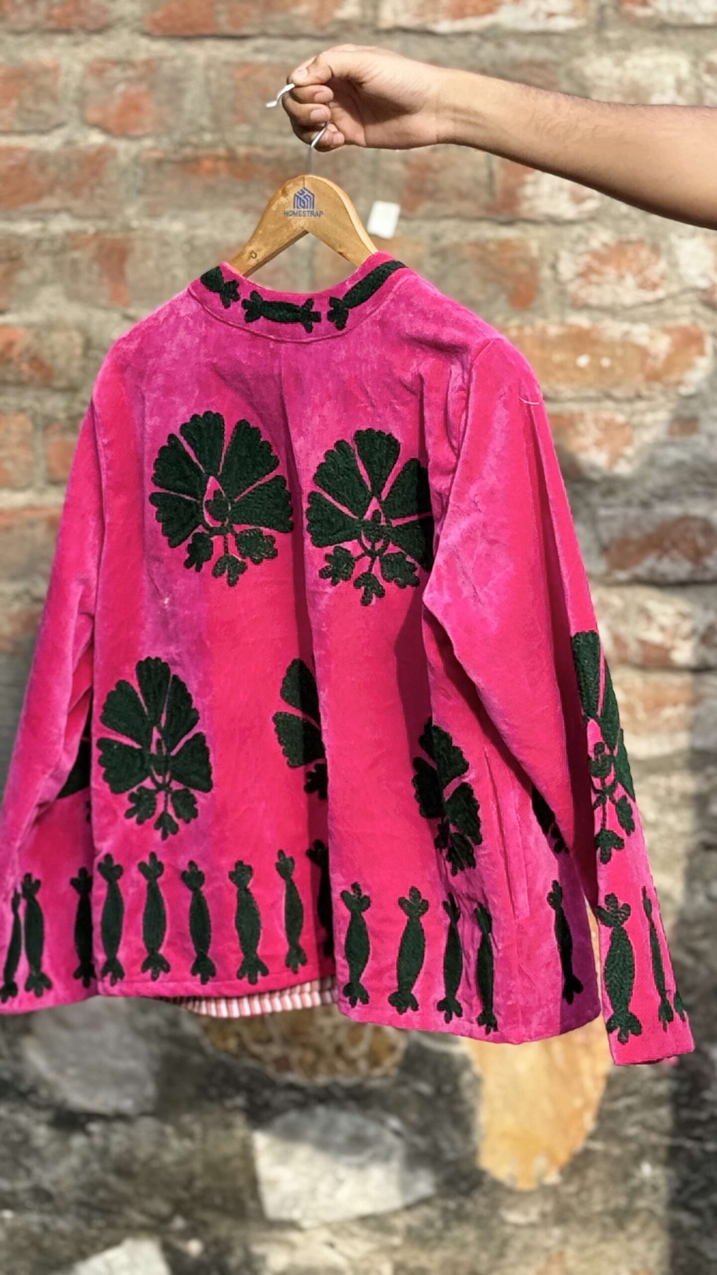 Womens Pink Velvet Embroidered Jacket with Floral Design Handcrafted Art for Home Decor – Sigma HandiCraft