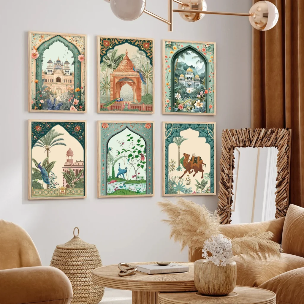 wall decor ideas for living room in Indian homes with modern wall art